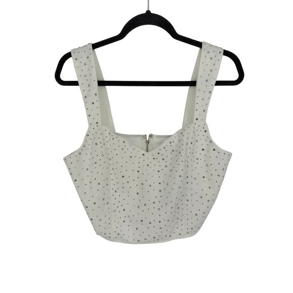 Lulus New! Lively Sparkle White Rhinestone Crop Tank Top Sleevelss Party Vacay L - Picture 3 of 8